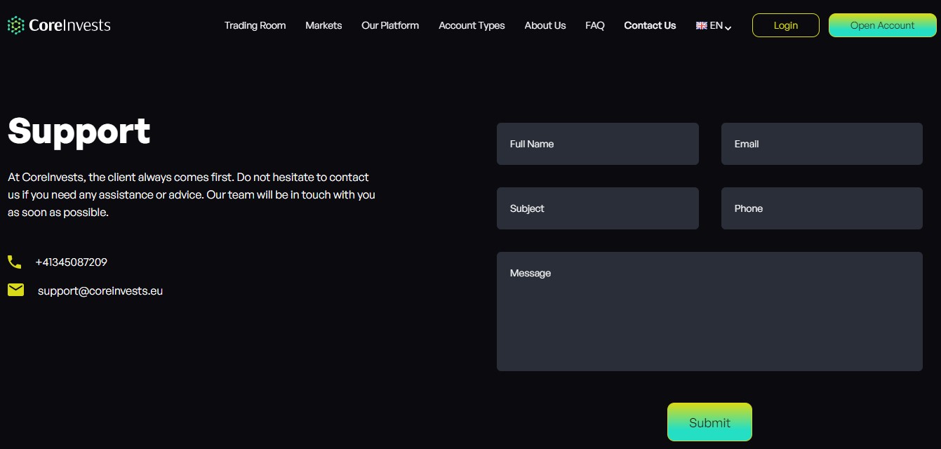 CoreInvests Customer Support